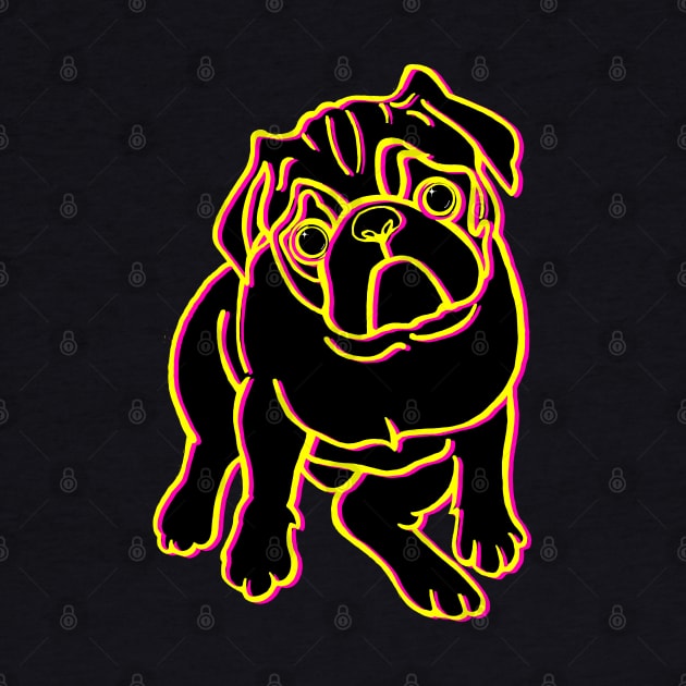 Pug Dog Black Neon Outline by heathengirl64